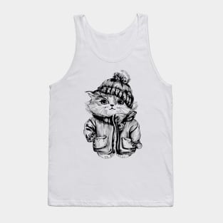 Antropomophic Cute Cat in Winter Dress Tank Top